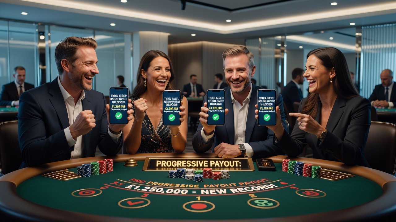 Mobile screen showing timed alert notification for a progressive table game jackpot