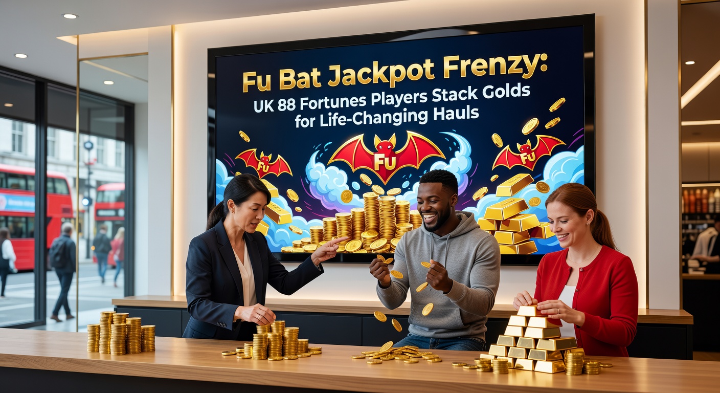 Close-up of a massive jackpot win on 88 Fortunes Fu Bat feature, golden coins exploding across the screen with progressive meters maxed out and payout figures in the hundreds of thousands