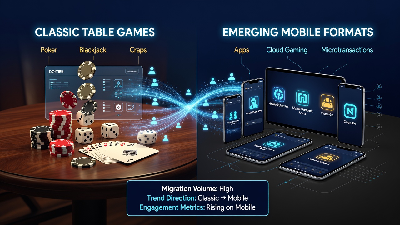 Infographic displaying statistics on mobile versus traditional table game engagement across different regions and player demographics