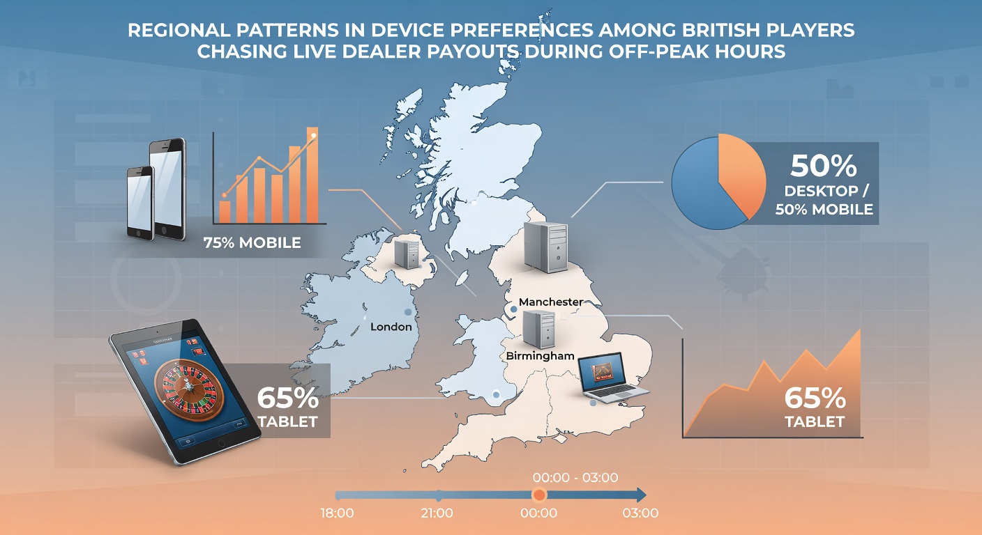 Graph illustrating mobile versus desktop usage trends in different UK regions for live dealer games