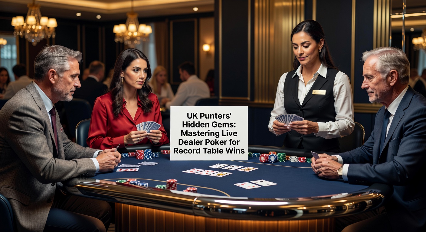 Close-up of live dealer dealing poker cards in a brightly lit studio, with digital overlays showing player bets